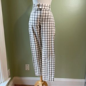 Anthropologie Women’s The Essential Slim Ivory Blue Windowpane Straight Leg Pant